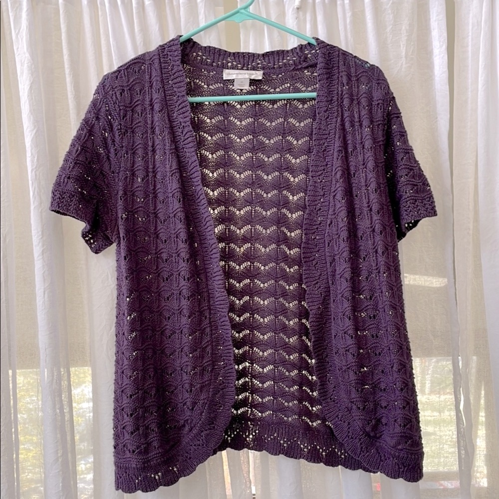 Cotton Ramie Crochet Lace Purple Open Cardigan Vintage